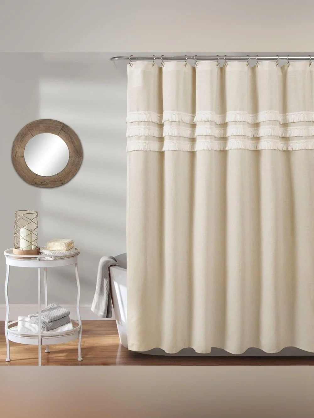 New Lush Decor Ciel Tassel Shower Curtain Elegant Cream Ruffle Shower Curtain